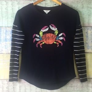 Crown & Ivy Crab Navy Lightweight Sweater Striped
